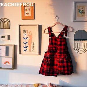 Short red fall plaid romper